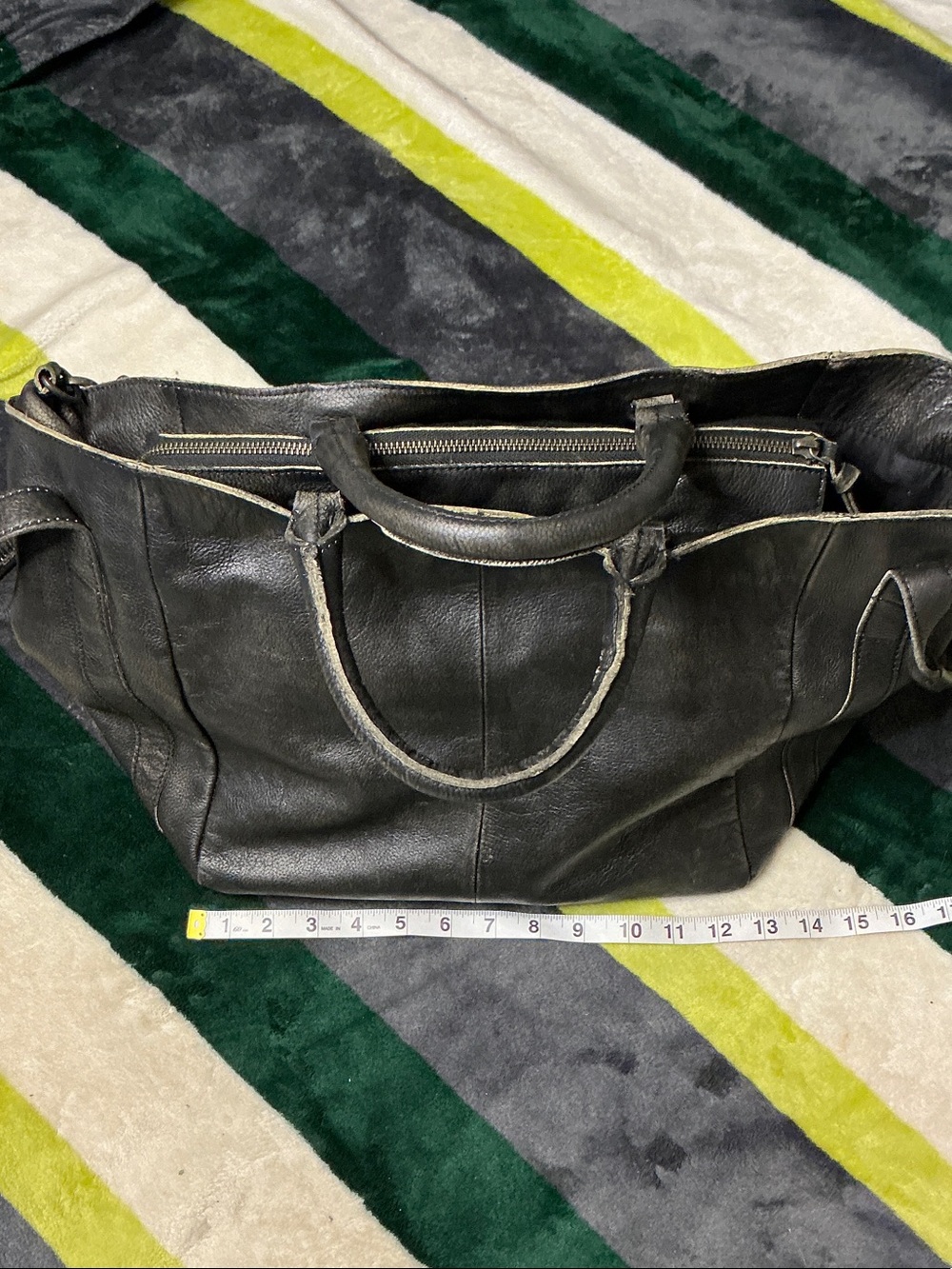 Free People We The Free Leslie Leather Tote Bag Satchel Distressed Black - Picture 6 of 14